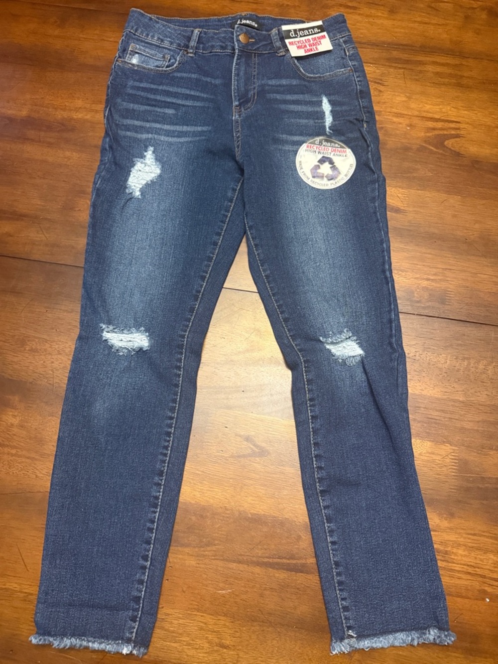 d.jeans Recycled Denim High Waist Ankle Distressed Blue Jeans